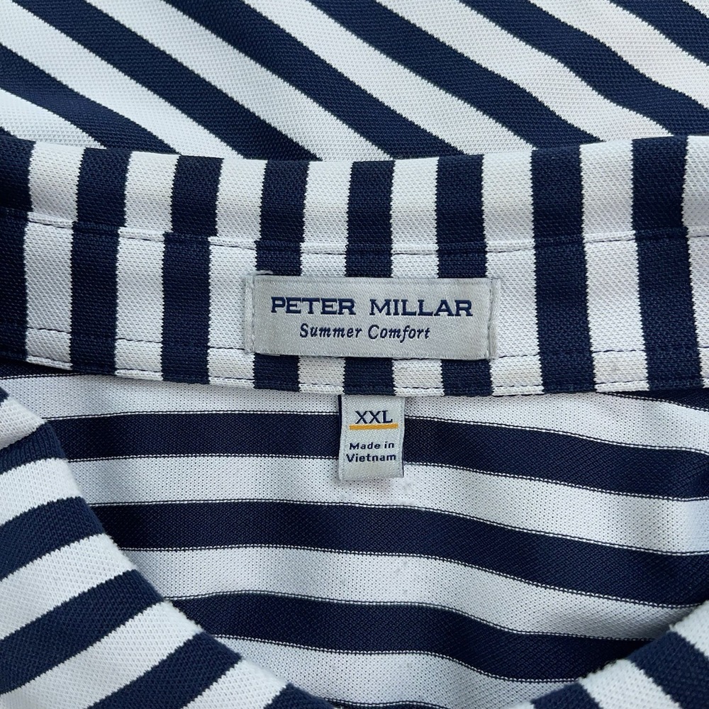 Peter Millar Summer Comfort Polo Mens 2XL Striped Blue Golf Performance Stretch - Picture 4 of 12